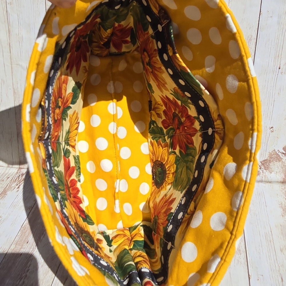 Handmade Sunflower Purse Organizer Insert Yellow Polka Dot Fabric Multi Pockets - Picture 3 of 8